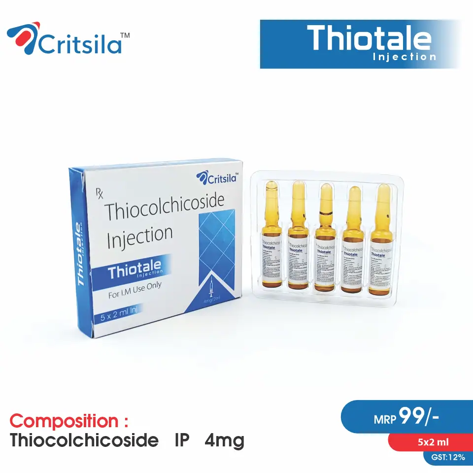 Thiocolchicoside 4mg Injection at the best price in PCD Pharma Franchise for muscle spasm relief in Pune.